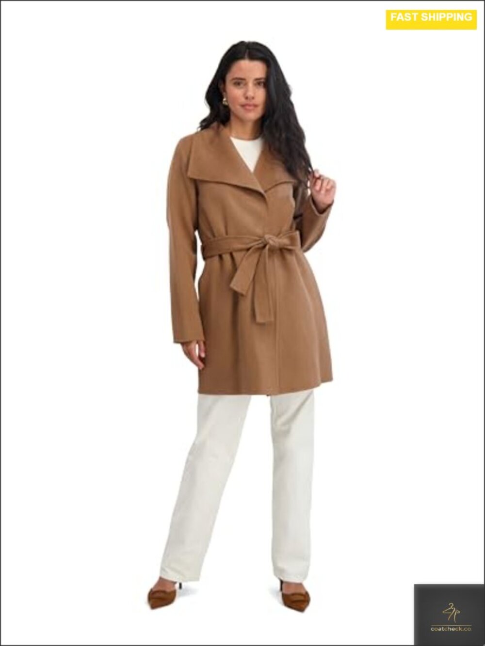 Women's Wool Blend Double-Faced Wrap Peacoat with Removable Belt